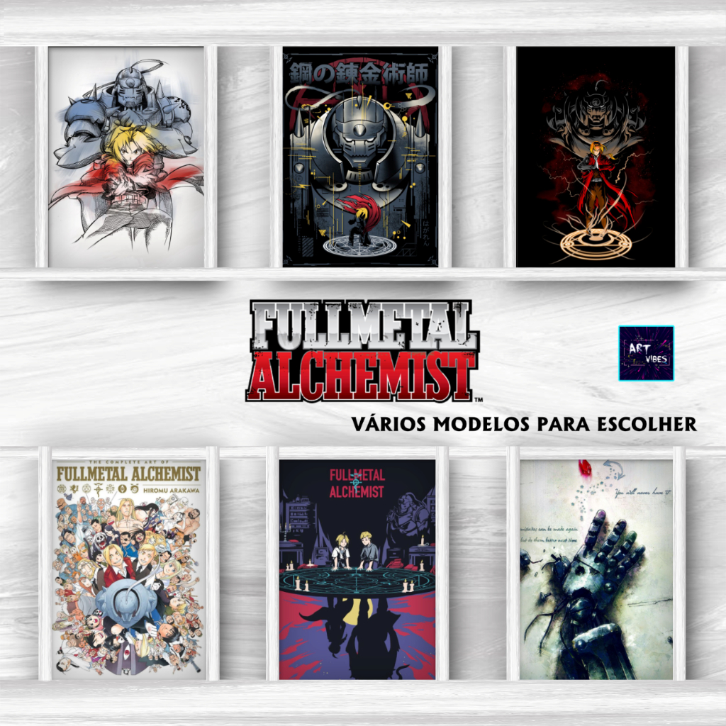 Kit Placas Decorativas Quadros Full Metal Alchemist Anime Geek Decoração