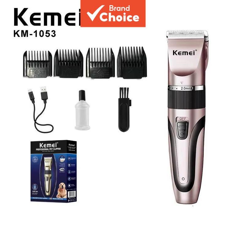 KEMEI KM-1053 Máquina de Tosar para Pets, cães e gatos, lâminas de aço carbono com bateria 1200mAh recarregável USB e