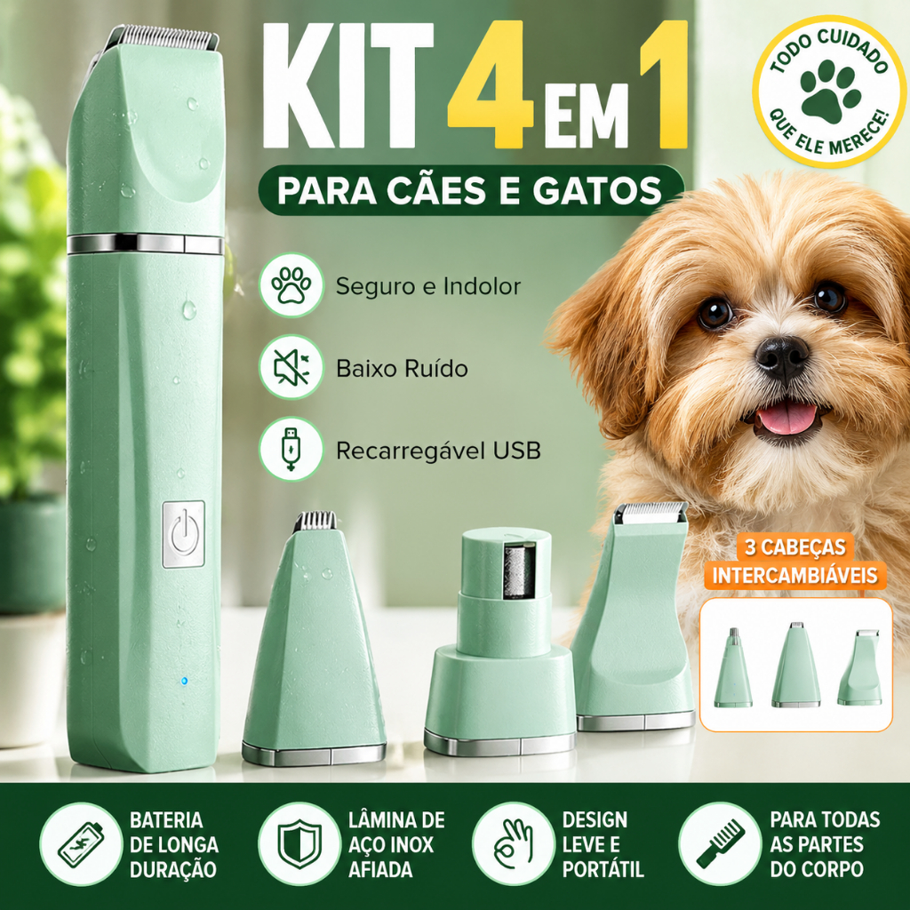Kit Aparador Elétrico Pet 4 em 1 Recarregável USB para Cães e Gatos pente para animais de estimação