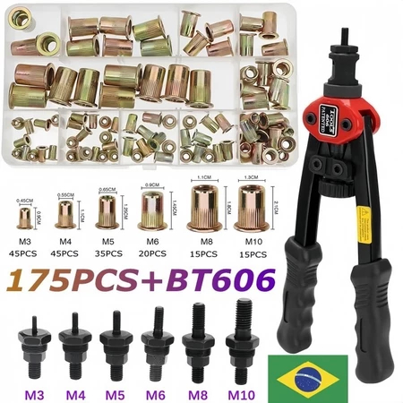 175 Pieces Steel Thread Rivets Flat Head Rivet Nut M3-M10 BT606 Manual Pull Nut Riveter