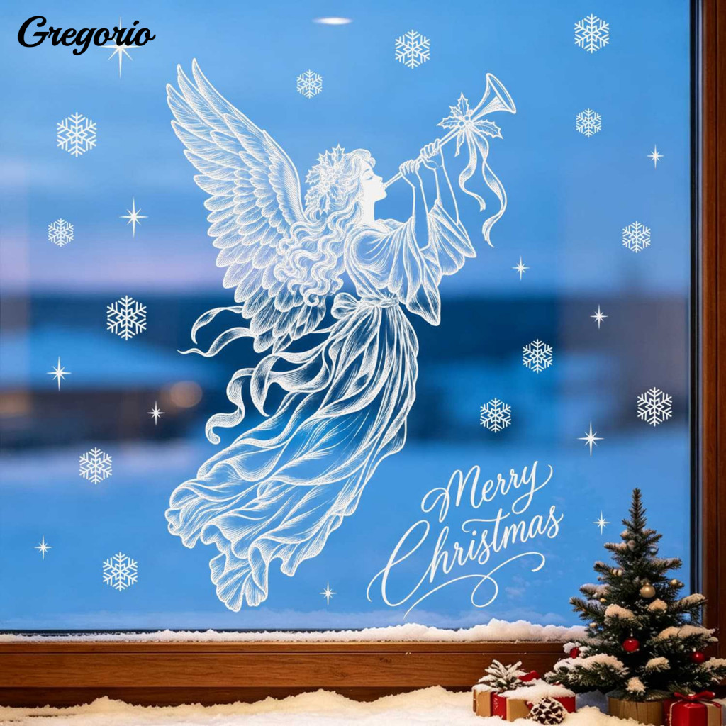 Snowflake Wall Stickers Christmas Window Decals Angel Static Waterproof Pvc Seasonal Decorative Clings for Glass Doors