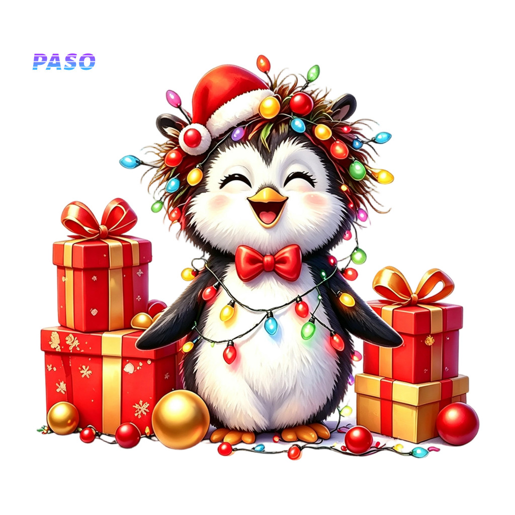 Christmas Window Decals for Glass Decorative Film for Doors Puppy Penguin Stickers Waterproof Pvc Holiday with Colorful