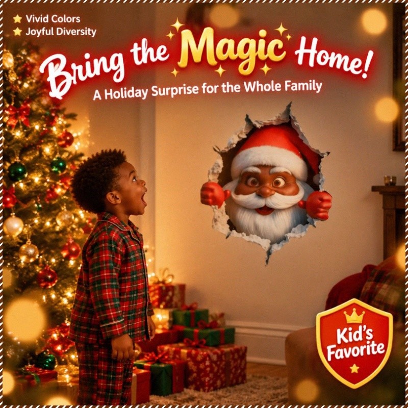 【Fácil de Aplicar】Santa Claus Wall Sticker Waterproof Easy to Stick for Refrigerator Doors and Walls Christmas Day Decor
