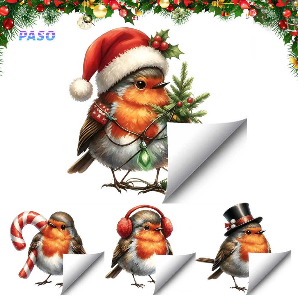 Christmas Bird Window Decals Durable Indoor Accents Stickers Waterproof Pvc Holiday for Glass Doors Removable Seasonal f
