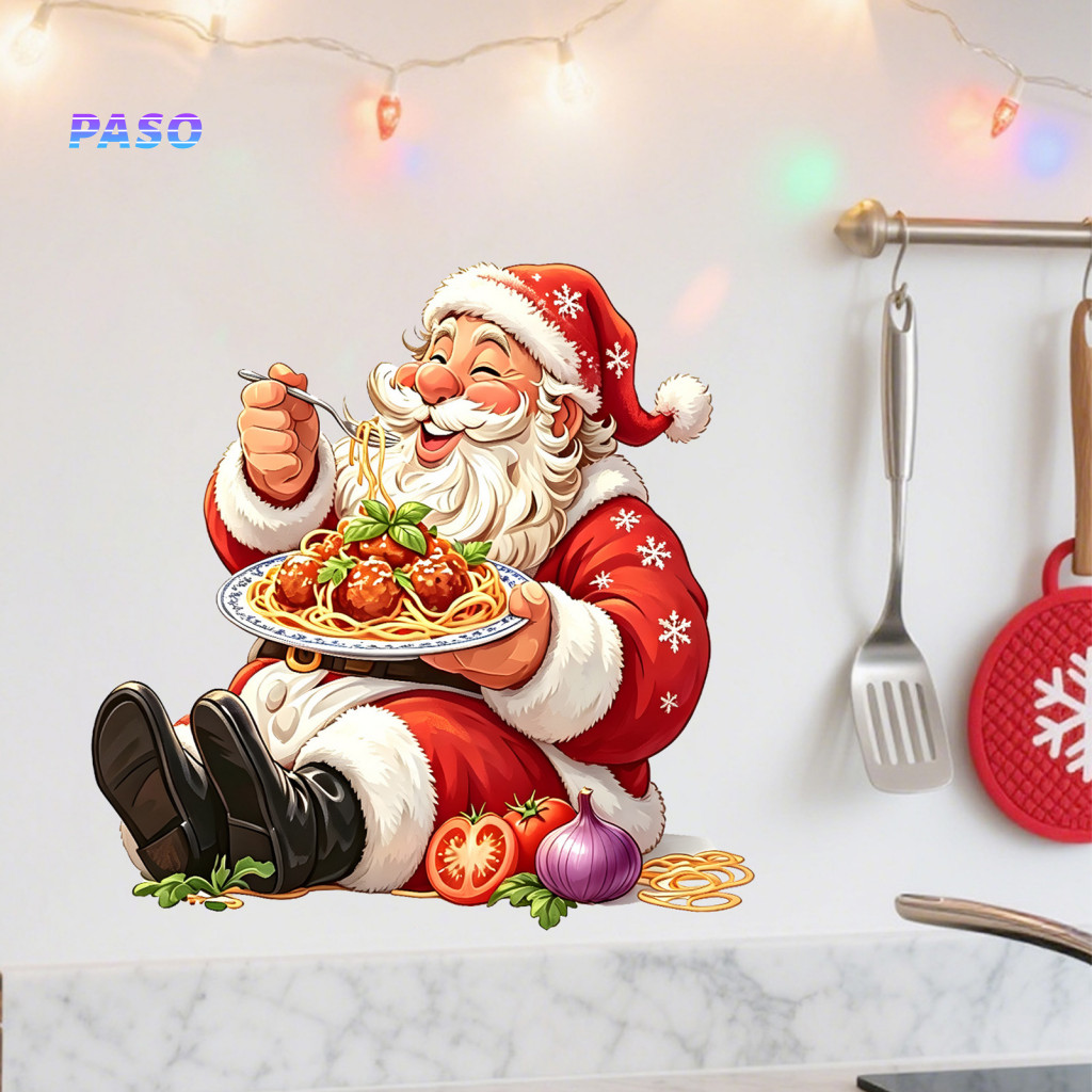 Removable Christmas Decor Wall Decals Santa Claus Sticker Waterproof Pvc Decal Window Door Decoration Festive Holiday Ho