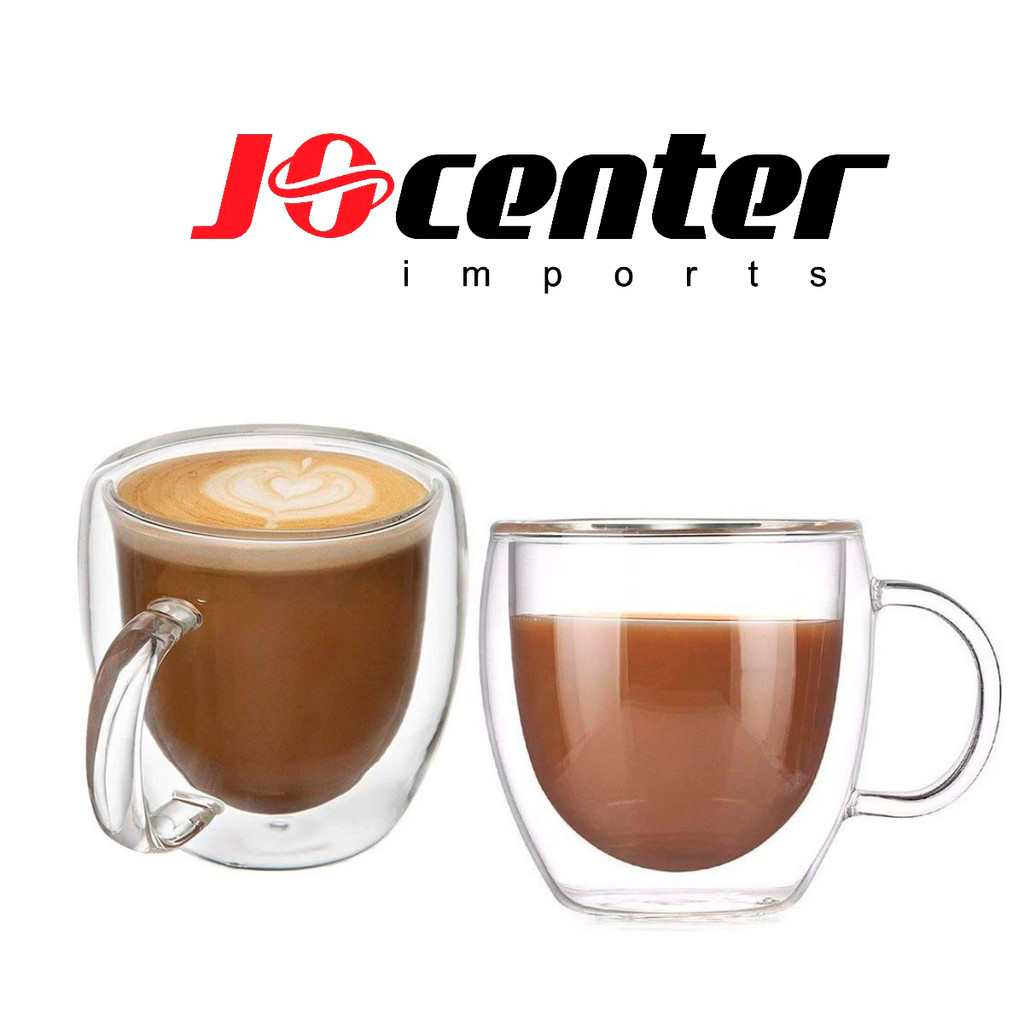 Caneca Xícara Parede Dupla 80ml Vidro Borossilicato Pequena com Alça Camada Dupla Elegante Para Drinks/Cafe/Finger food