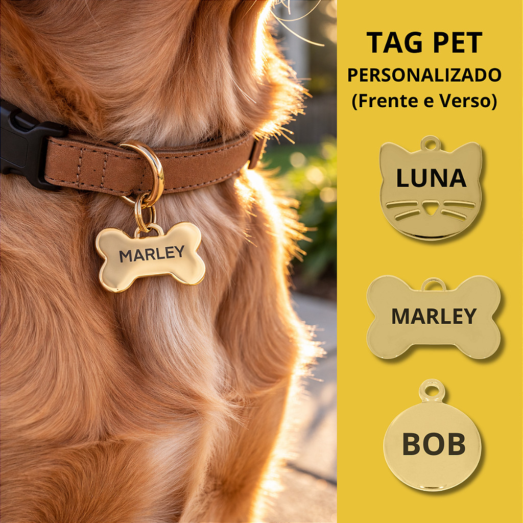 Pingente Tag Identificação Pet Gato Cachorro Gravação Laser