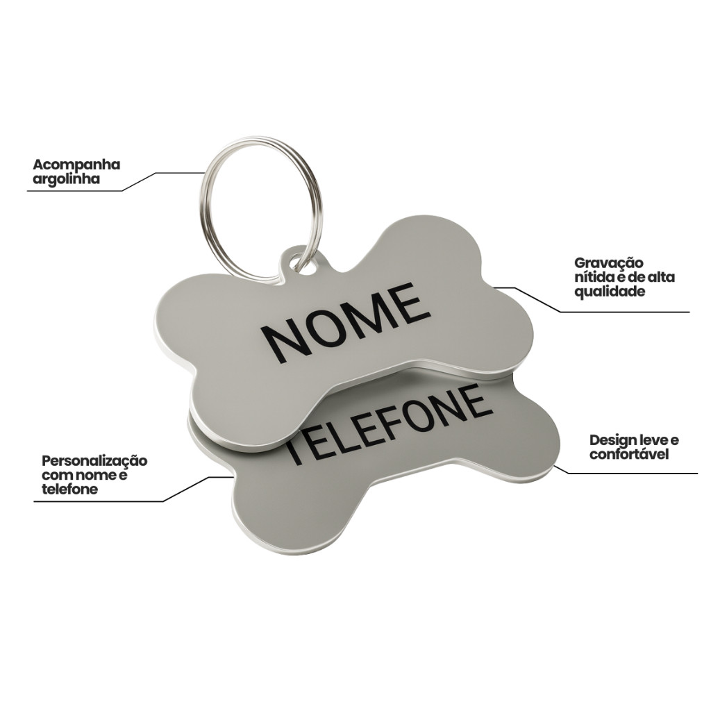 Placa de identificação pet Plaquinha Pingente personalizado gravação a laser nome e telefone