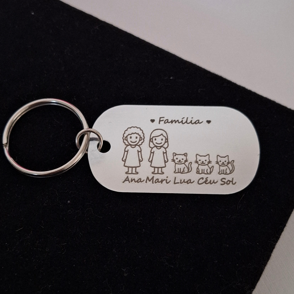 Chaveiro Personalizado Família e Pets – Aço Inox Gravado a Laser Presente Criativo