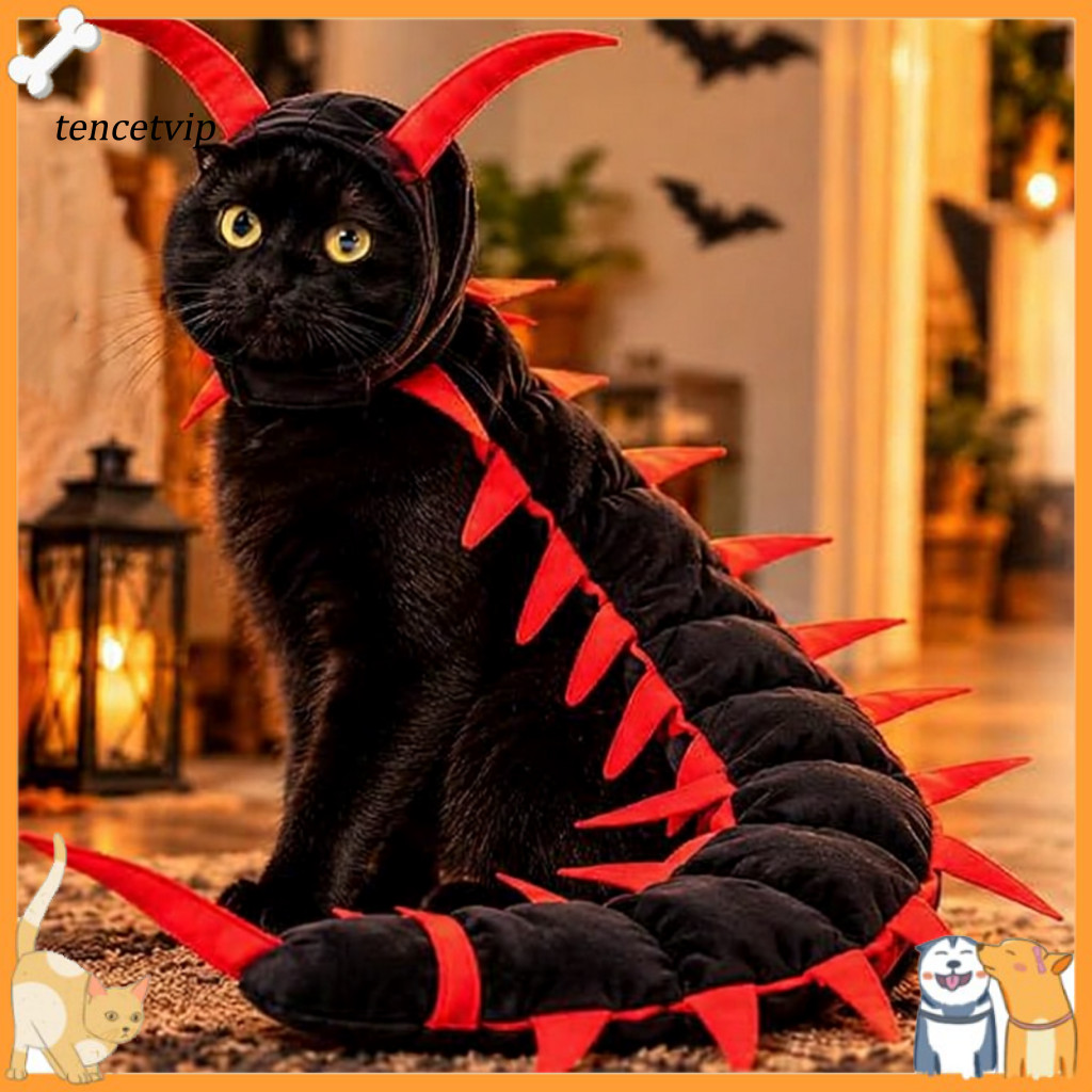 Soft Polyester Cat Apparel Funny Halloween Costumes Costume Plush Centipede Look with Adjustable Straps Segmented Body P