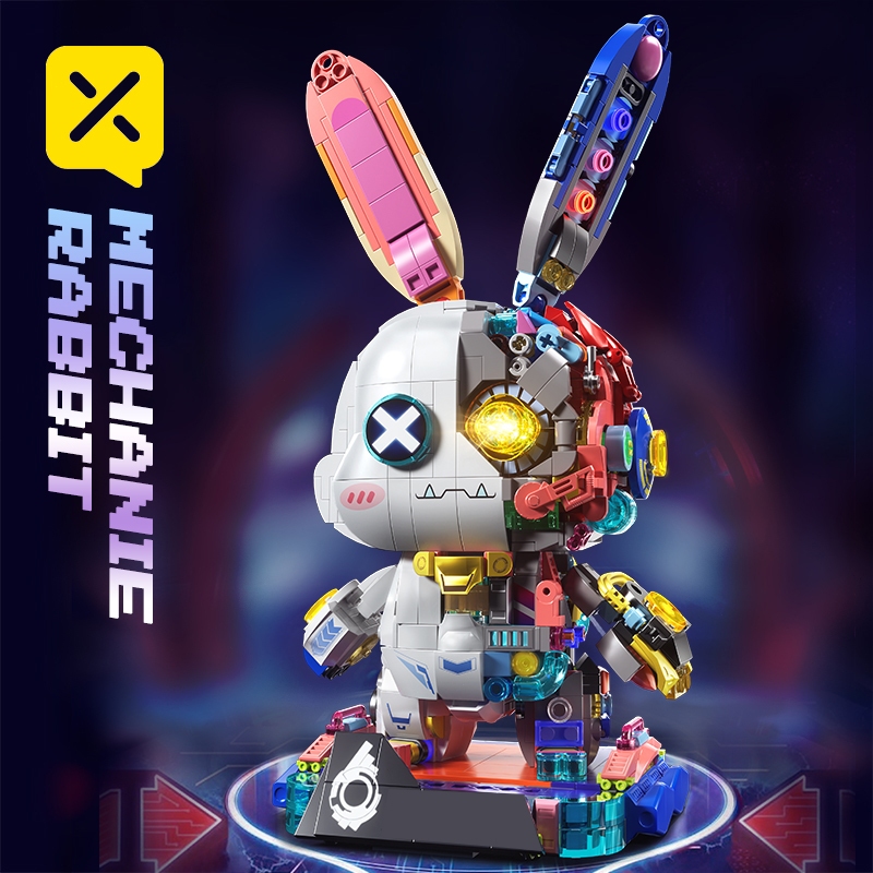 1377Pcs Mechanic Rabbit Bricks, Semi-Transparent Mecha Creative Assembly Toy, Cool Decor & Gift