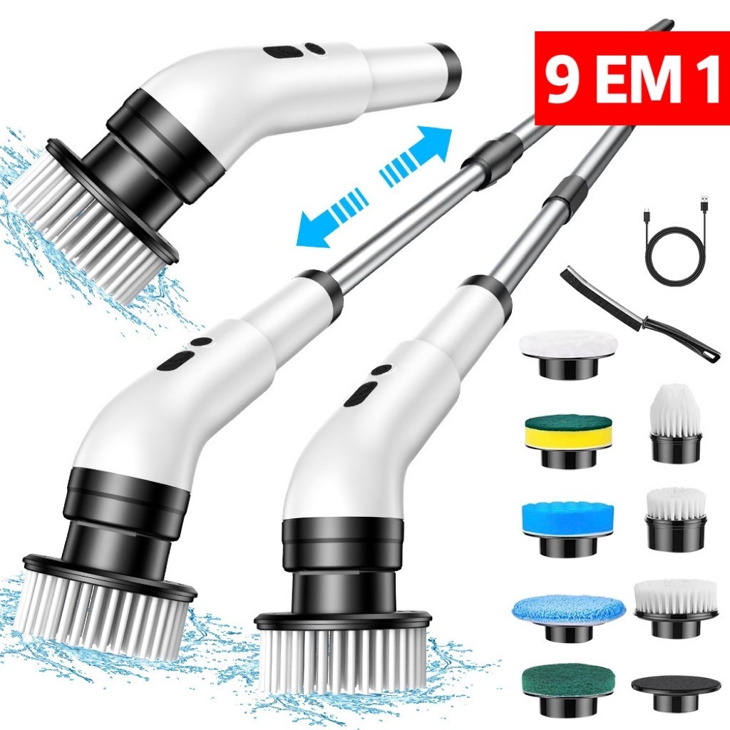 9 In 1 Adjustable Cleaning Brush Rechargeable Electric Rotating With Extension Handle Tool
