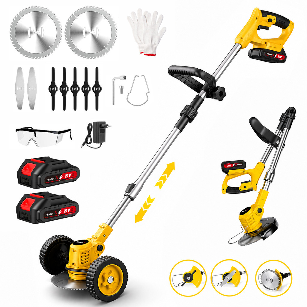 RubroX 21V Electric Brushcutter Rechargeable Electric Lawn Mower With 2 Batteries