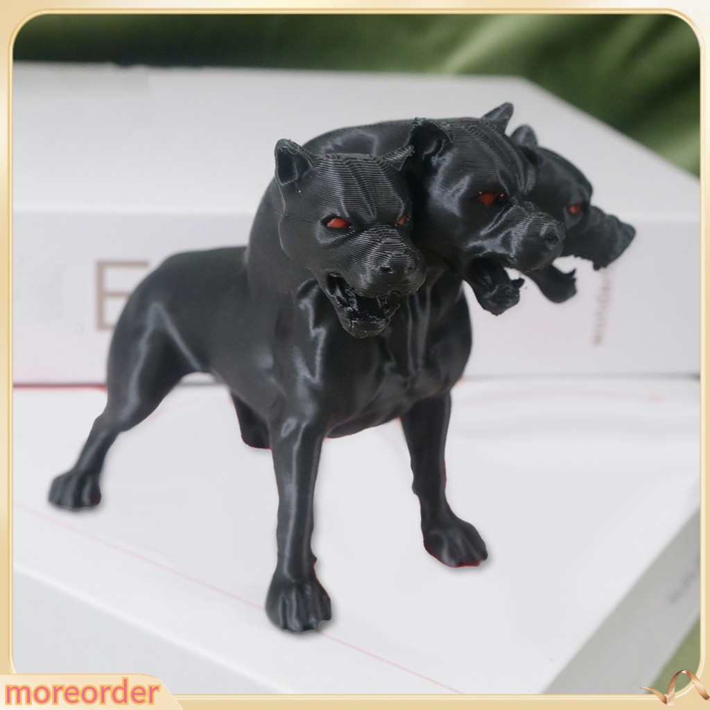 3d Printed Three-headed Black Dog Figurine – Mythical Horror Creature Sculpture for Home Office Bookshelf Desktop Deco