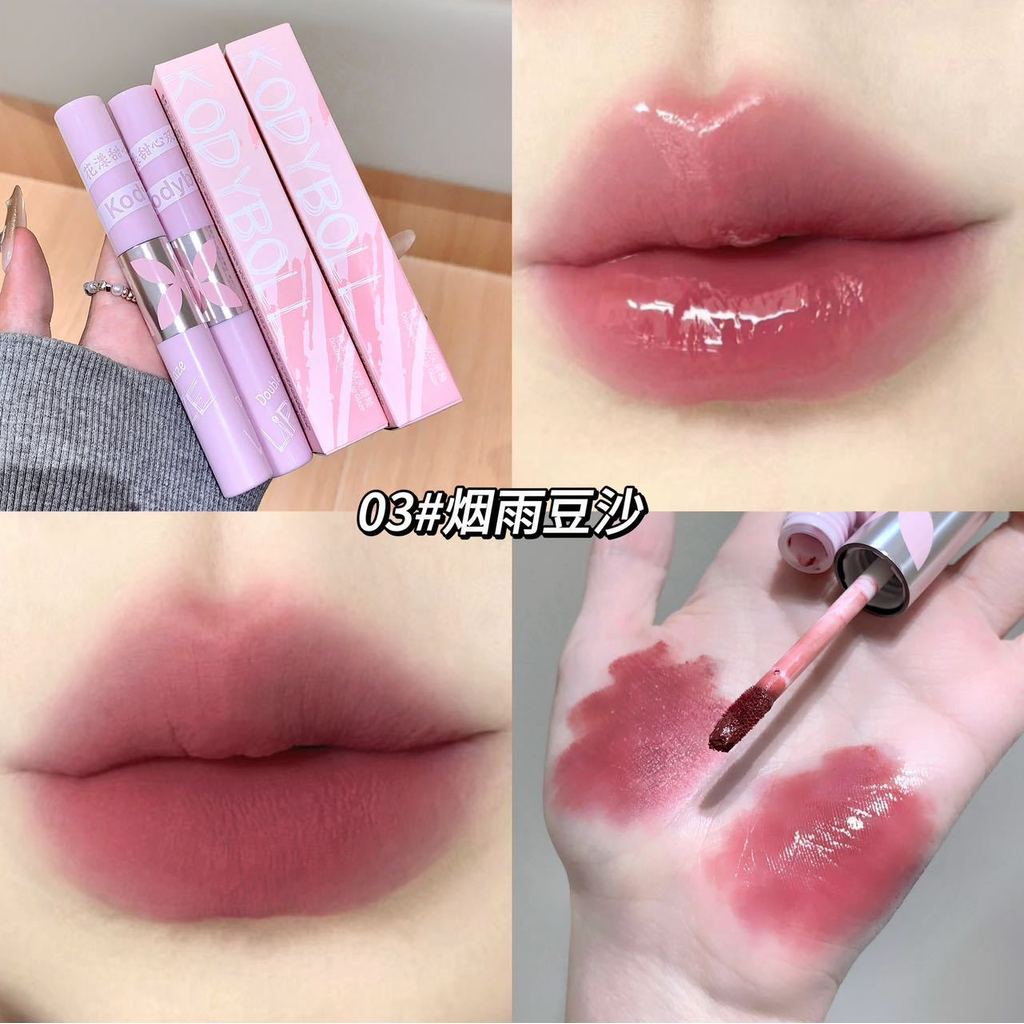 [Novo produto] Feminino Star Series Double-Headed Lip Glaze Mirror Water Gloss Lip Gloss Lip Gloss Antiaderente Copo Bat
