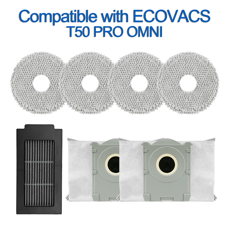 Kit de Acessórios de Substituição Compatível com Ecovacs Deebot T50 Pro Omni, T50 Omni, T50 Pro Robô Aspirador, Filtro,