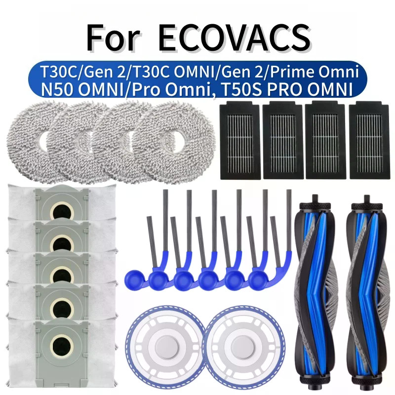 Para ECOVACS T30C Gen 2/T30C Prime OMNI/N50 PRO T50S Peças Rolo Principal Escova Lateral Filtro Mop Pano Saco De Poeira