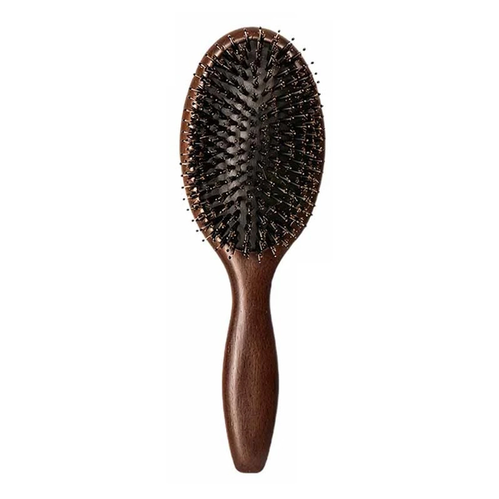 Beech Wood Large Cushion Hair Brush With Boar Bristles, Air Cushion Base, Gentle Comb For Daily Hair Styling