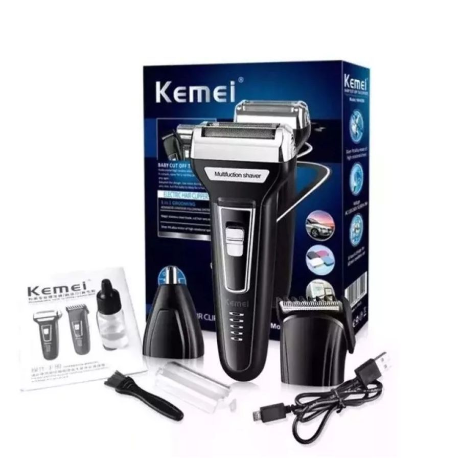 Maquina Barbear 3 em 1 Shaver Kemei KM-6558 Nariz Barba Pelos e Corpo