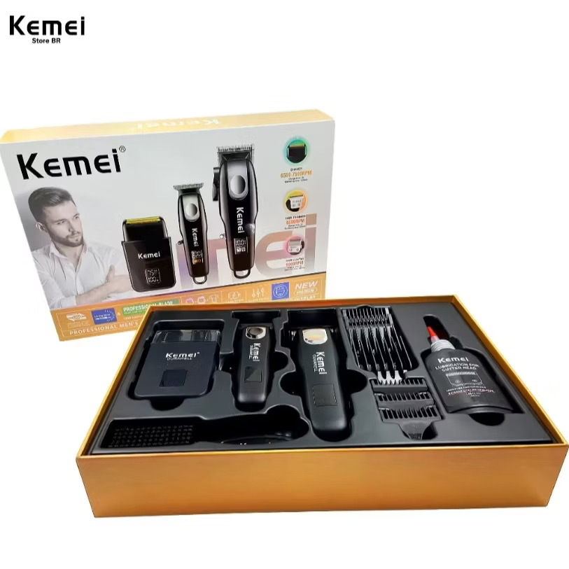 KIT KEMEI 3 EM 1 KM-8531 CABELO + ROSTO + CORPO BIVOLT SEM FIO SHAVER HAIR TRIMMER CLIPPER PORTATIL