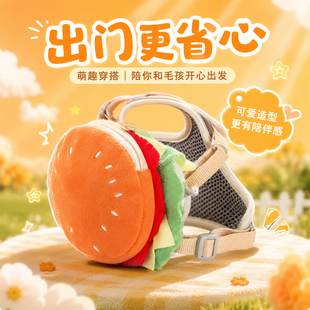 K Kee Burger Bag Dog Leash Peito Back Set Segurança Pequena Mochila Pet Outing Corda Pequeno Cachorro Andando Cão