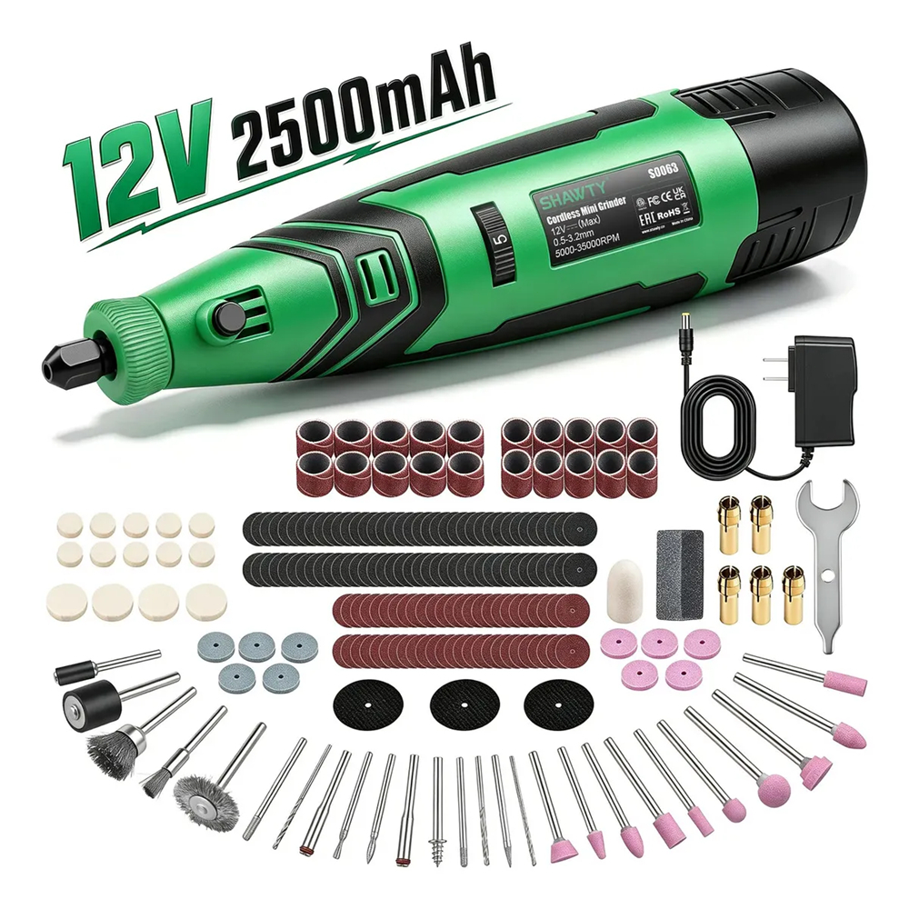 SHAWTY Mini Electric Grinder Sem Fio 12V Multifunctional 5 velocidades com 210 Pieces