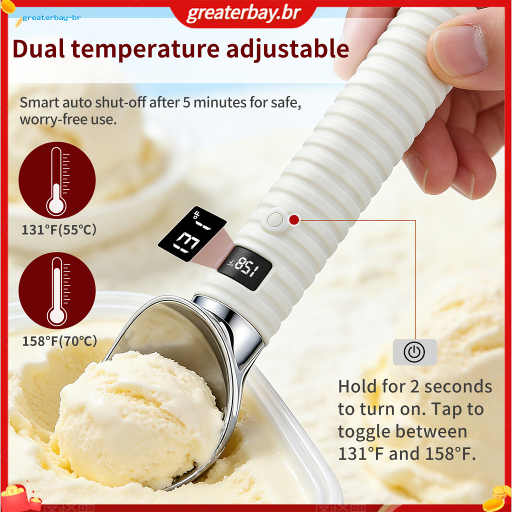 Electric Ice Cream Scoop with Digital Display – Rechargeable Auto-melting Gelato Hard Scooper Easy-to-use Spoon for Sm