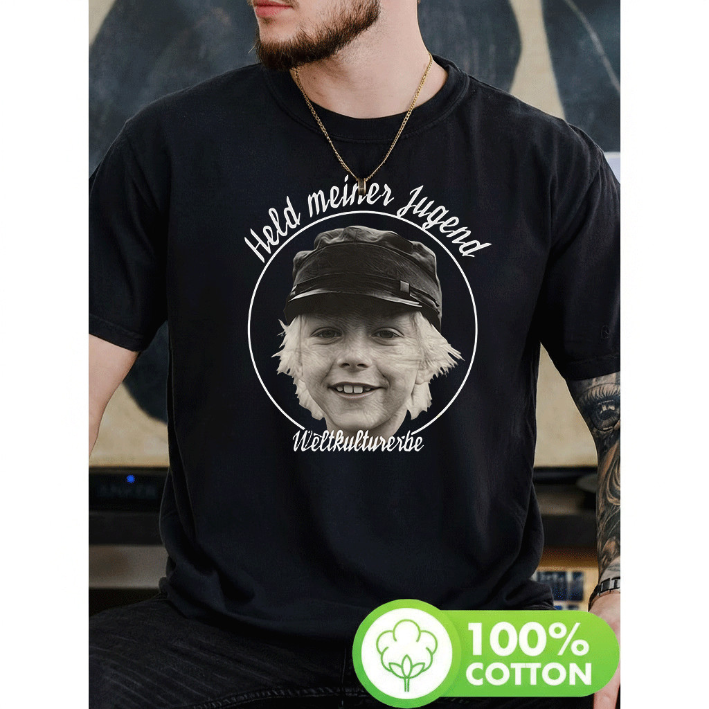 Camiseta Masculina Estampa Retrô Held Meiner Jugend Atemporal Estilosa Moderna Tema Cultura Global Cena Casual Confortáv