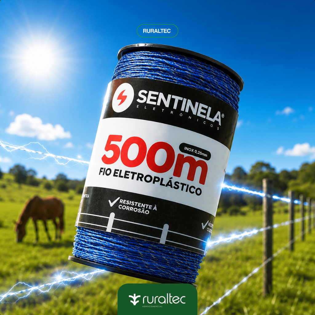 Fio Cerca Elétrica Rural Eletroplástico 500m Sentinela Condutor Inox Anti UV Resistente Sol Gado Cavalo