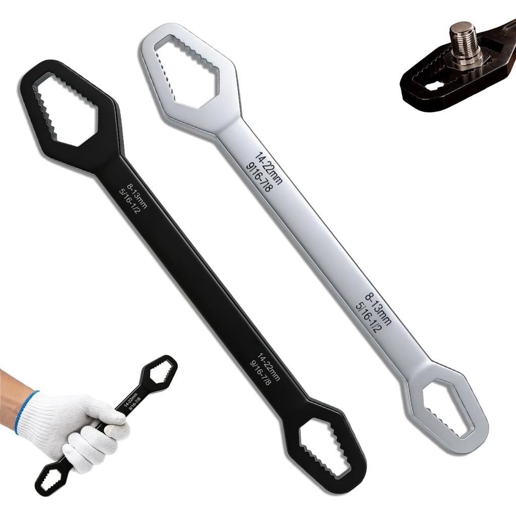 Universal Double Ended Wrench, Self-Adjusting Double Head Spanner Set, 14-22mm & 8-13mm Multi-Size Wrench Tool for Car R