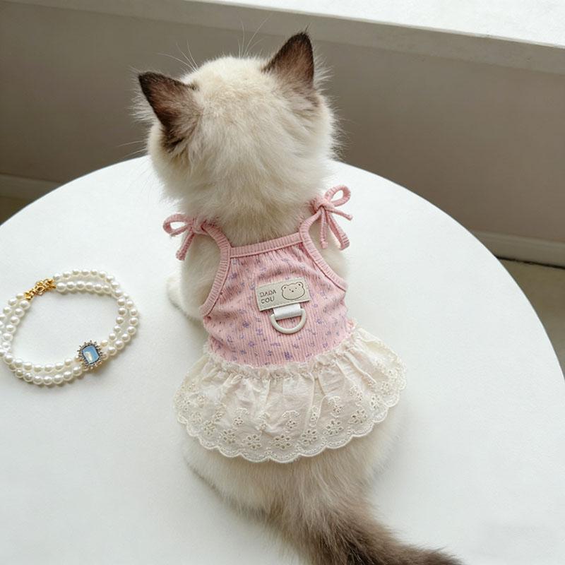 Roupas de gato primavera verão estilo fino gato Floral estilingue vestido Pit Strip tração ouro gradiente Muppet gato ga