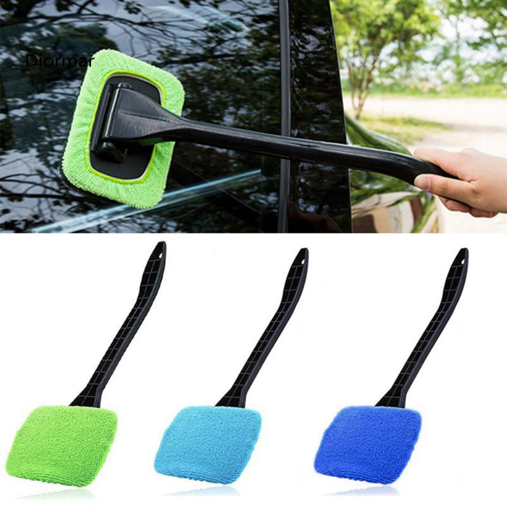 Windshield Brush Wand 16-inch Long Handle Tool with 3 Microfiber Pads – Car Window Wiper Glass Cleaner Kit for Easy Au