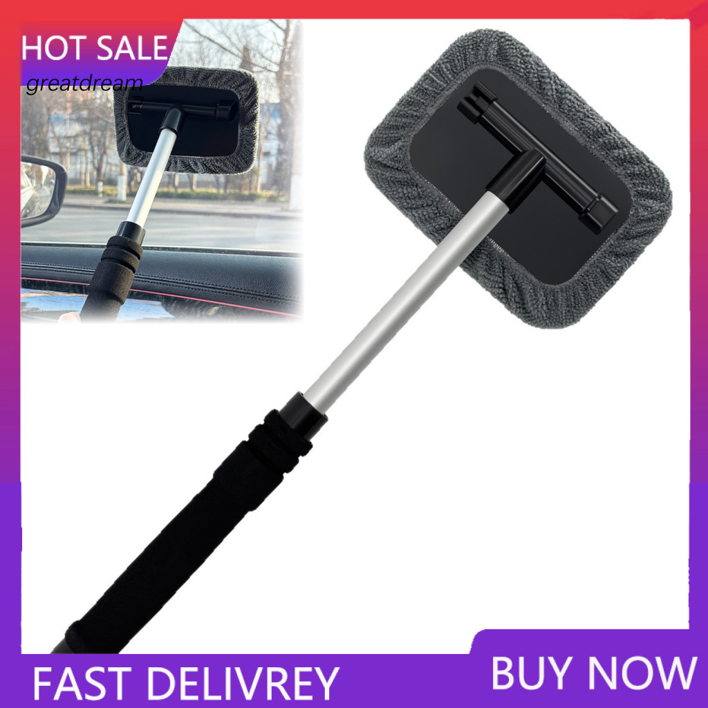 Non-slip Handle Car Duster Retractable Window Wiper Windshield Cleaner with Rotating Microfiber Pads – Streak-free Aut