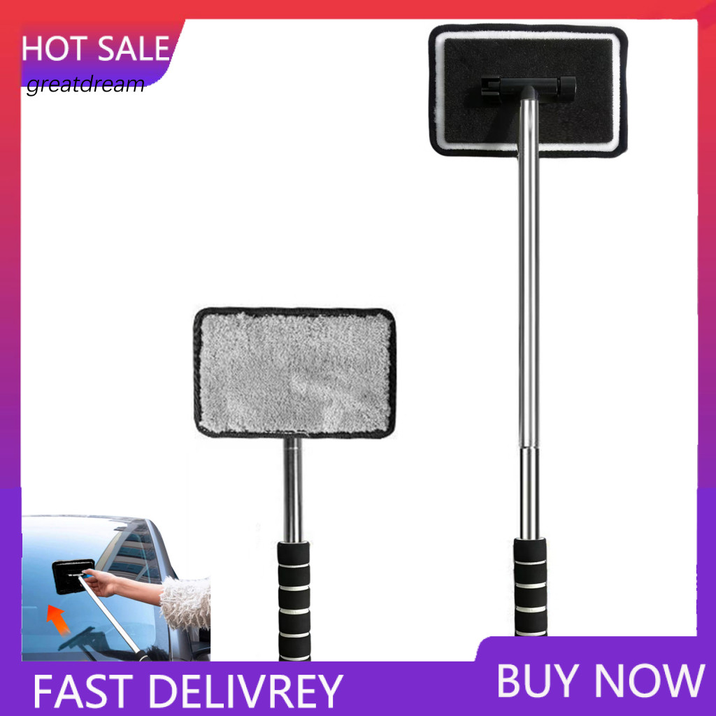 Fog Remover for Vehicle Extendable Window Cleaner for Car with Handle 180° Rotating Windshield Brush Microfiber Pad for