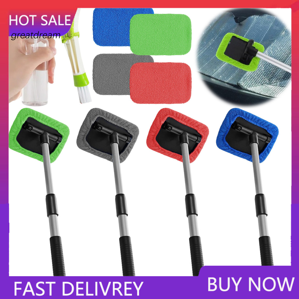 Telescoping Window Washer Brush Car Windshield Cleaner Tool with 180° Rotating Head Extendable Handle Portable Duster f