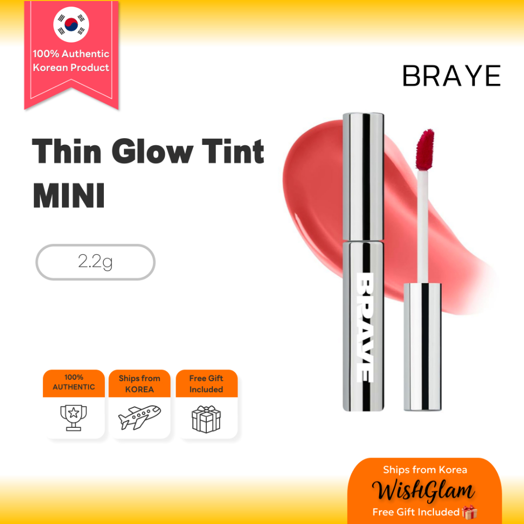 BRAYE Thin Glow Tint MINI 2.2g , Tonalidade De Caneta Sem Esforço , Brilho Hidratante De Aderência De Água , Cor Edificável De Longa Duração