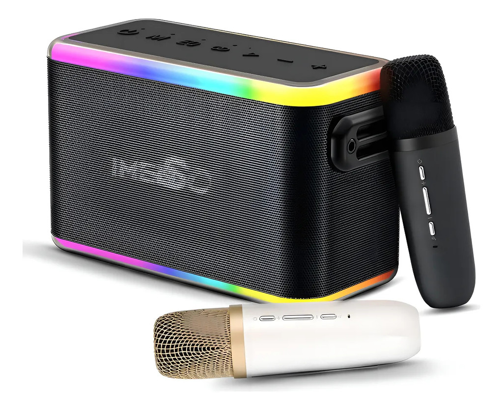 Caixa de Som Portátil com 2 Microfones Preta