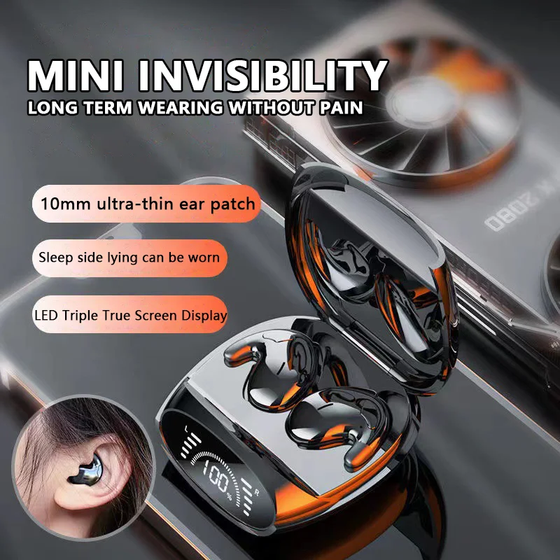 Mini Sleep Invisible Headset Wireless Bluetooth Digital Display Headphone Comfortable Wear Stereo Sports Game Earohone With Mic