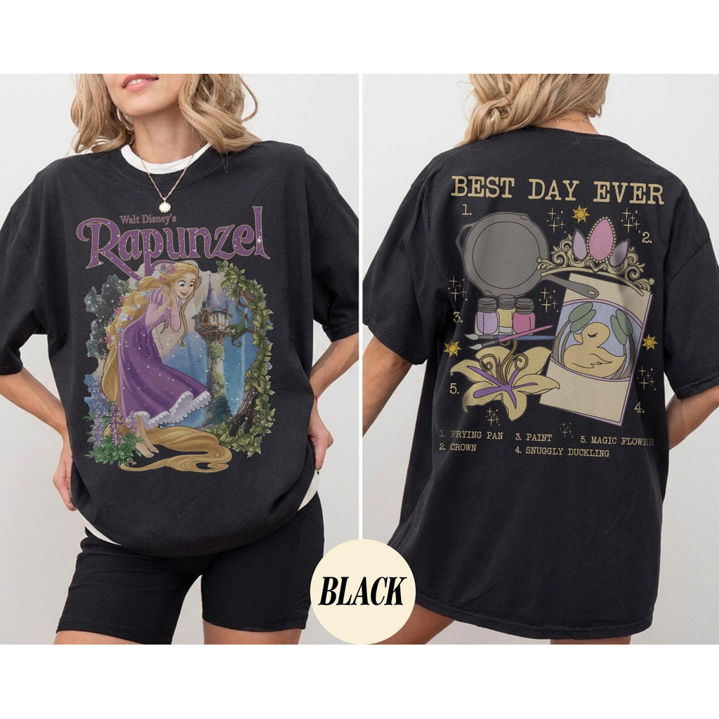 Camiseta Preta Unisex, Alta Qualidade, Design com Personagens de Animação, Textos 