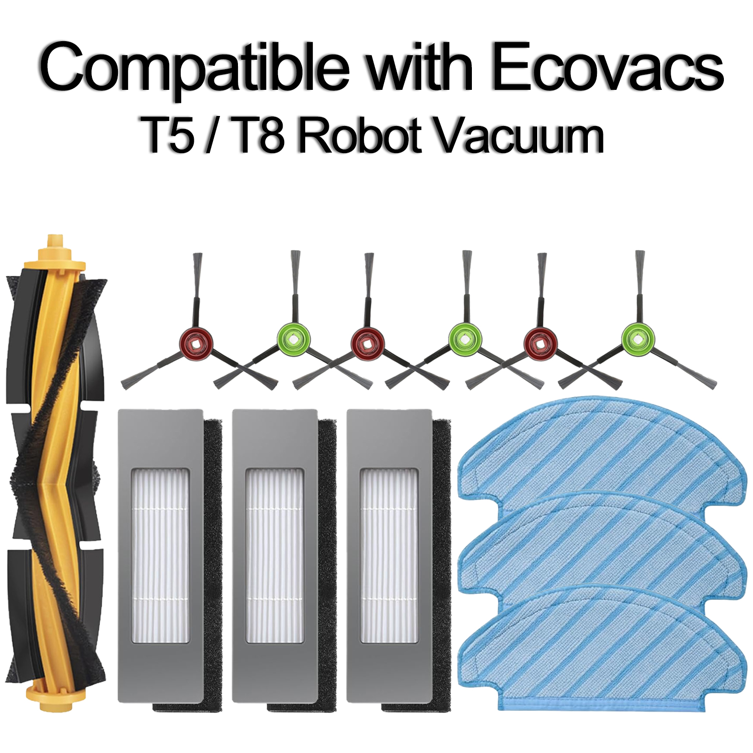 Kit compatível com Ecovacs T8 T5: escovas principal e laterais, pano de esfregão, filtro HEPA