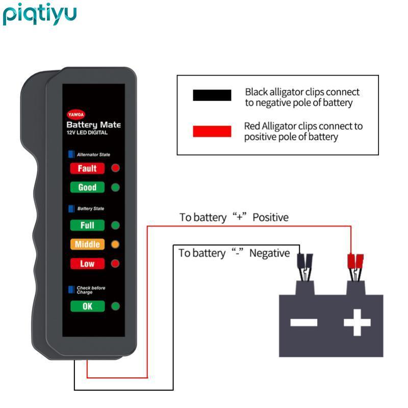PIQTI Mini 12V Testador De Bateria De Carro Digital De Alternador 6 Luzes LED Display Car