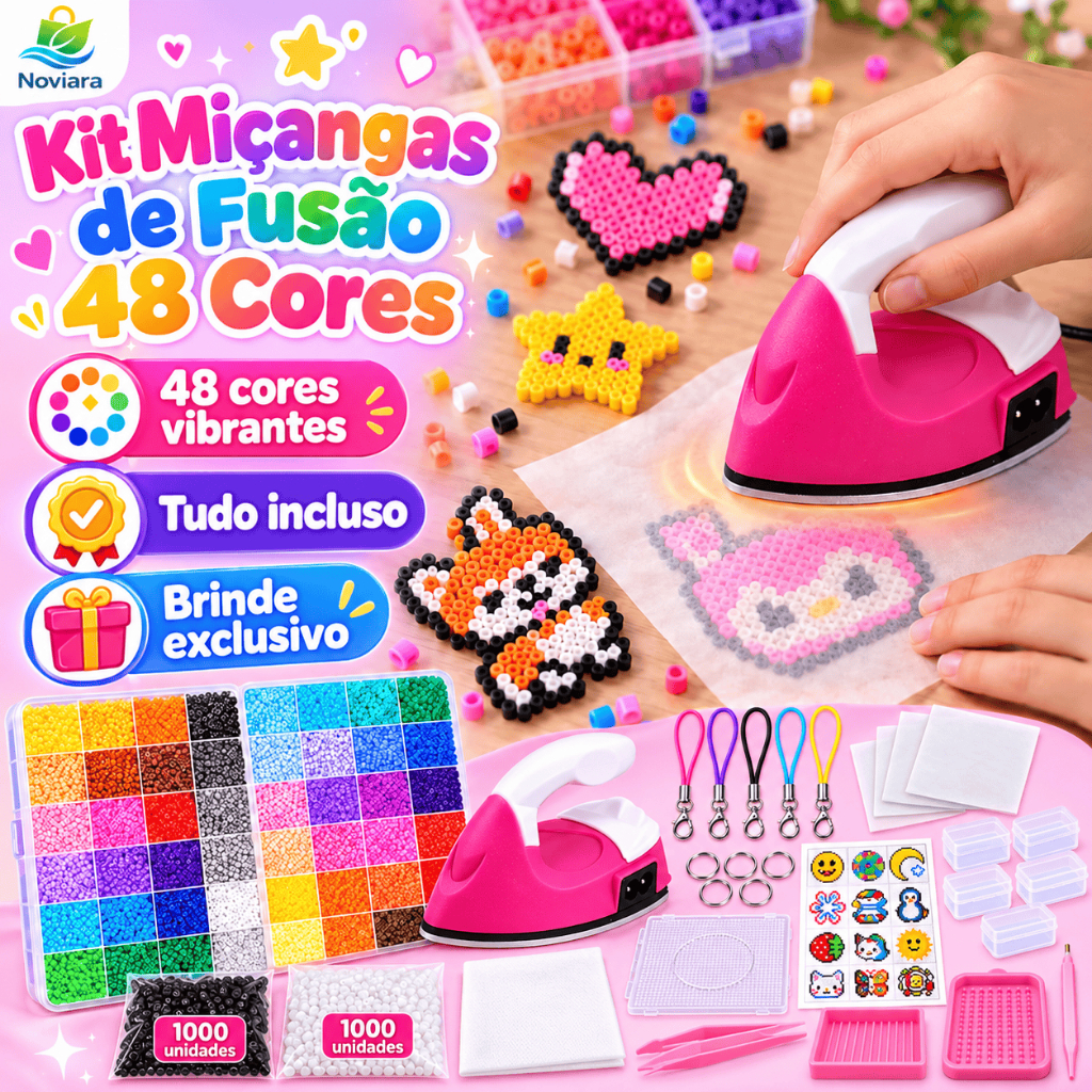 Pixel Art Fuse Beads Kit 2.6mm 48 Colors Complete Set,With Mini Iron,Pegboard,DIY Accessories, Creative Bean Craft