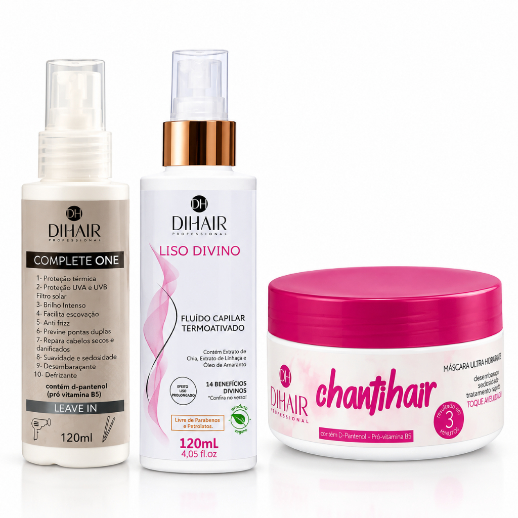 Kit Protetor Termico Complete One + Spray Liso Divino + Mascara Chantihair Dihair