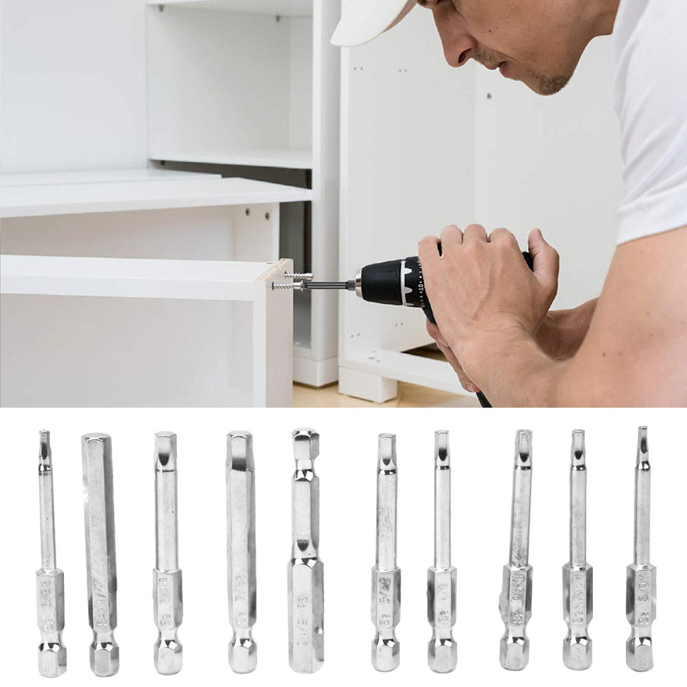 10 peças de bits de chave de fenda hexagonal driver magnético s2 aço 60mm 1/4 pol. com alta dureza para manutenção de