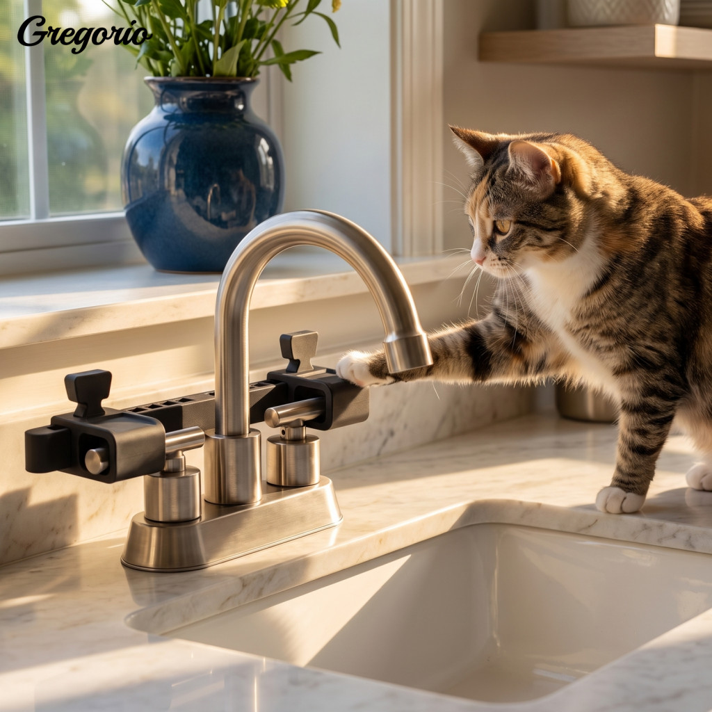 Adjustable Faucet Lock Handle for 2-handle Sinks – Child Pet Proof Water Control Prevent on Ideal for Kitchen Bathroom