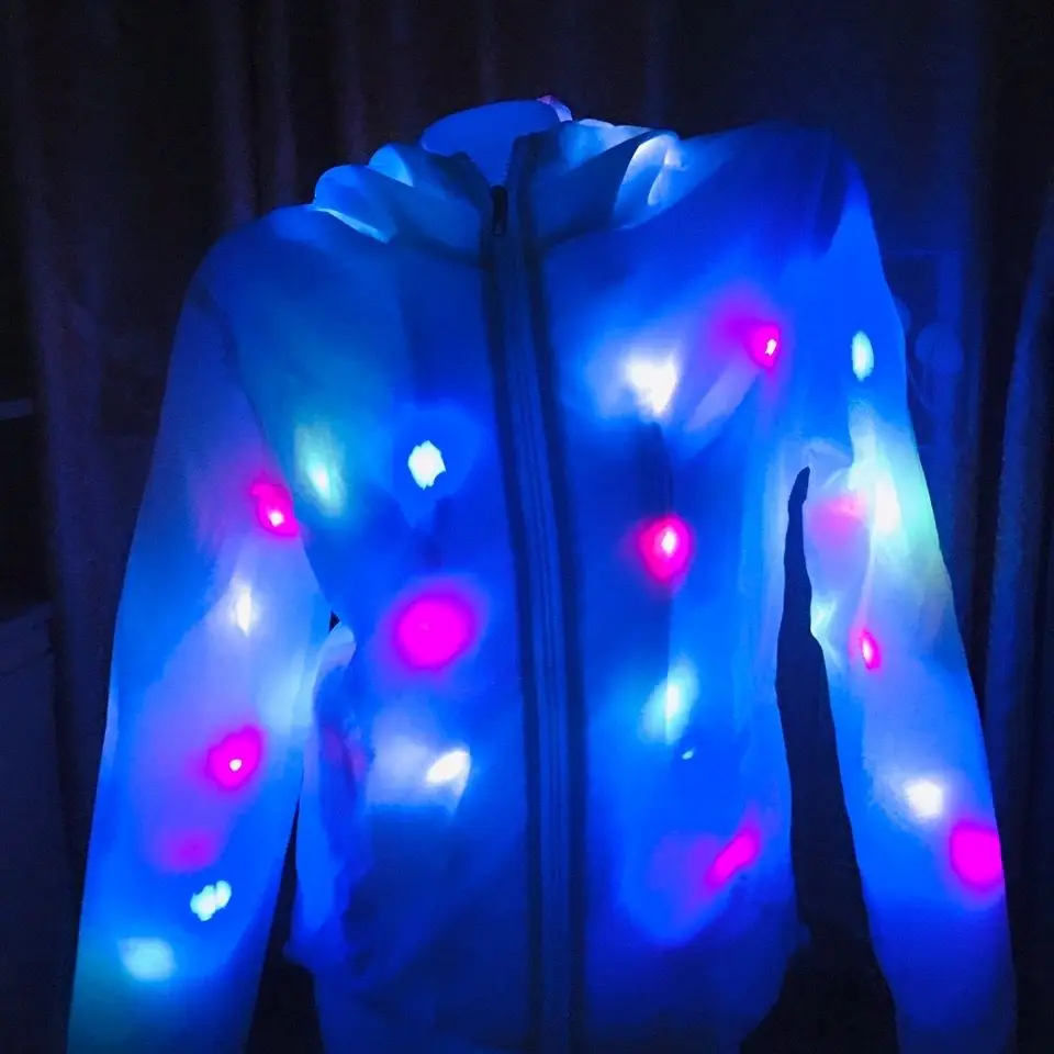 Programmable RGB LED Light Up Hoodie Jacket Glowing Panda Hooded Coat Rave Party Gear Stage Performance Glow The Dark Clothing