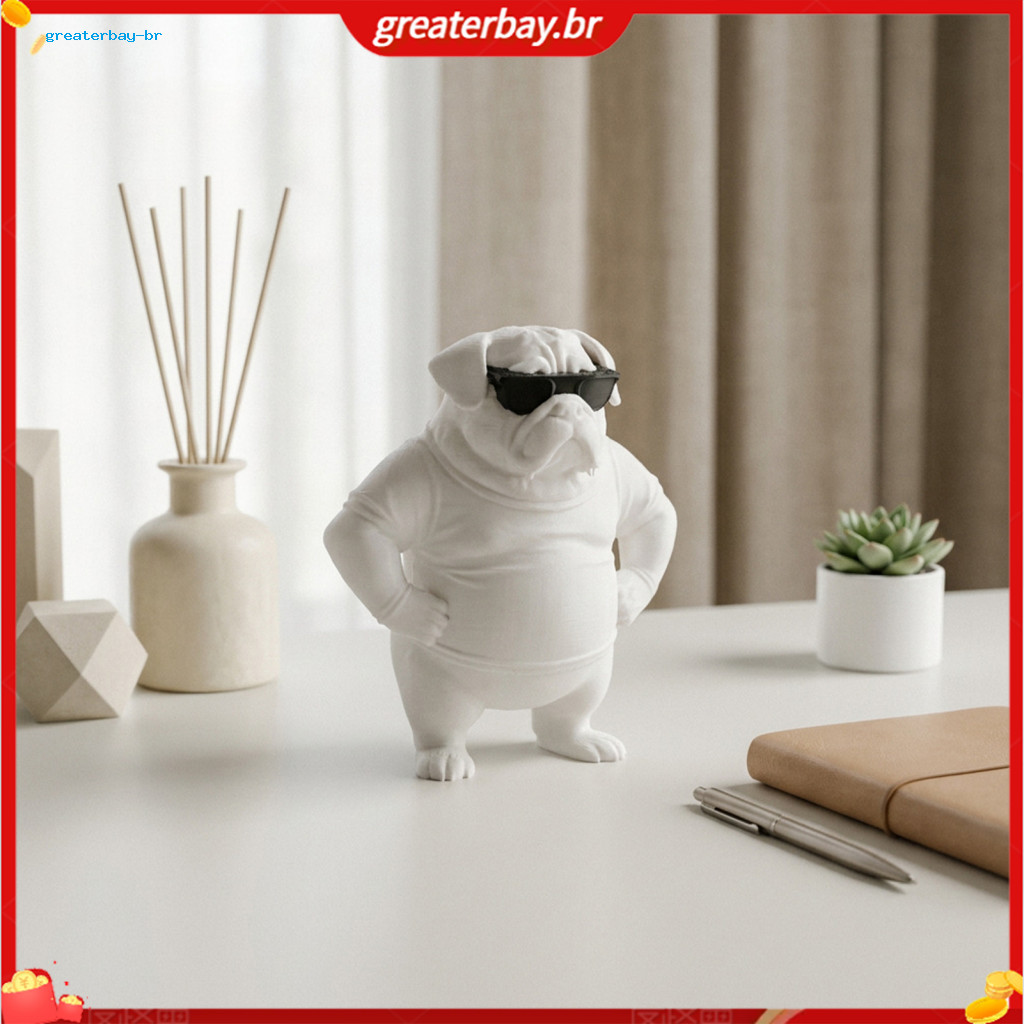 3d Printed Bulldog Sunglasses Figurine – Cool Cartoon Dog Statue for Home Office Car Decor Unique Desktop Ornament Gif