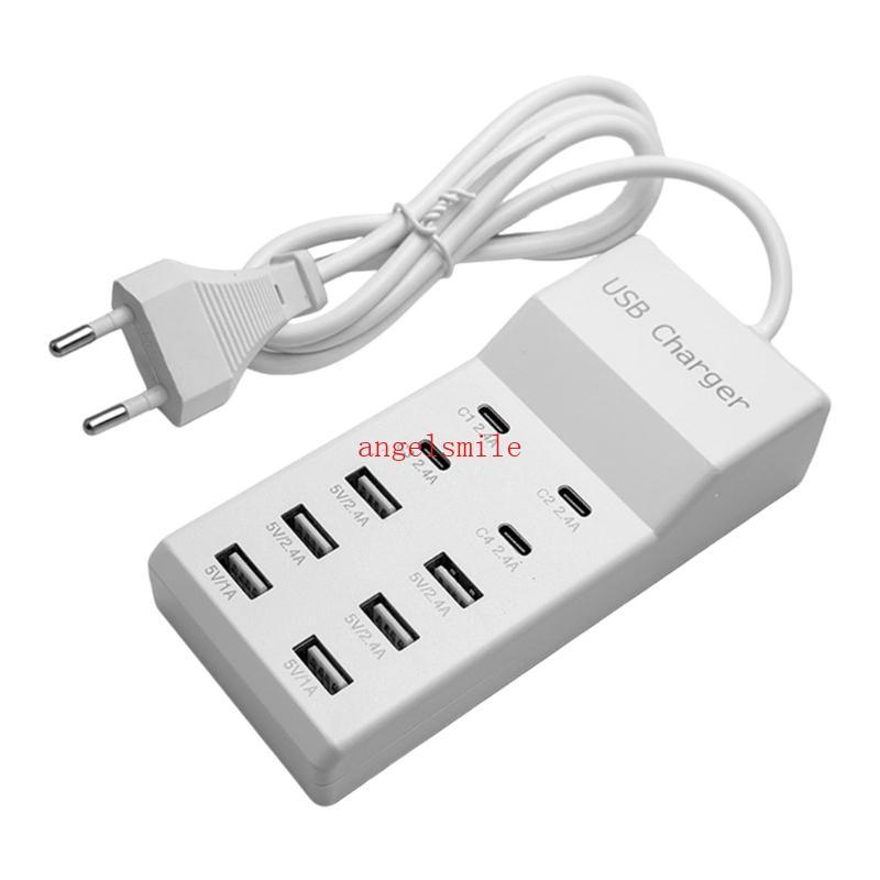 Base Alimentação Desk 6 Slots USB-A E 4 Tipo C Adaptador Carregamento Dois Pinos