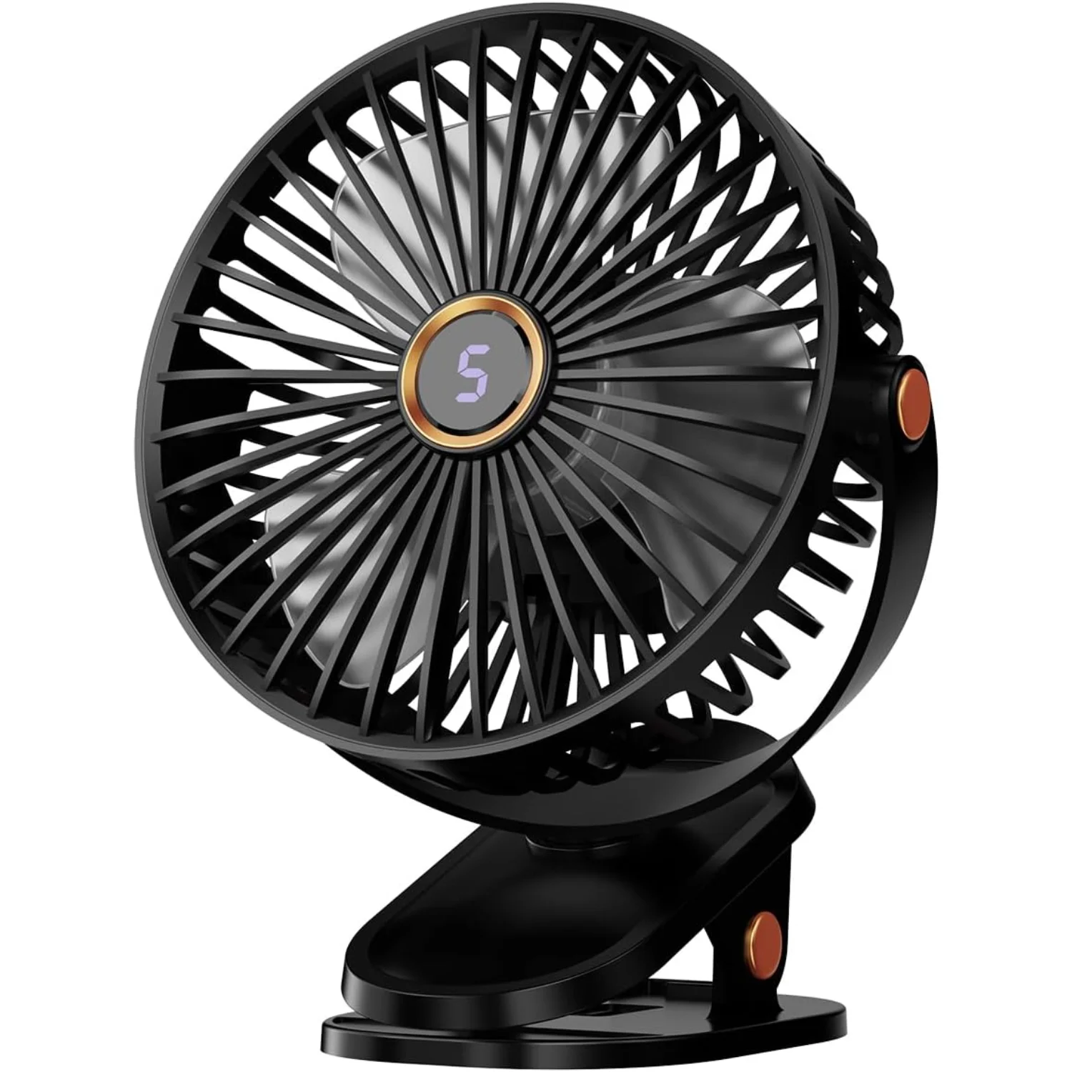 USB-Portable Clip on Fan with 5-Speed Digital Display, ° , Quiet Personal Cooling Small Table Fan, Battery Operated for  Office