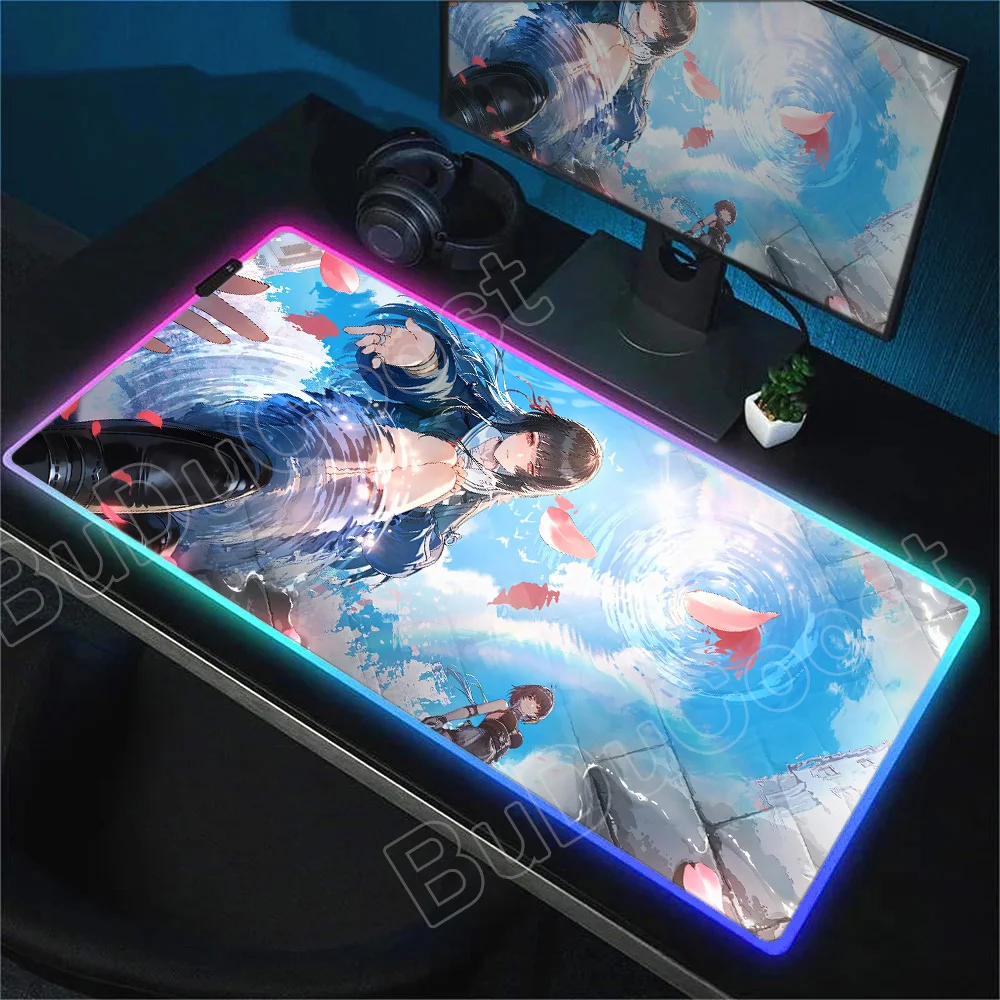 New RGB JK Girl Chisa Mouse Pad XXL Gaming Wuthering Waves Game PC Keyboard Desk Mat Non-Slip Laptop Rubber Kawaii Girl Mousepad